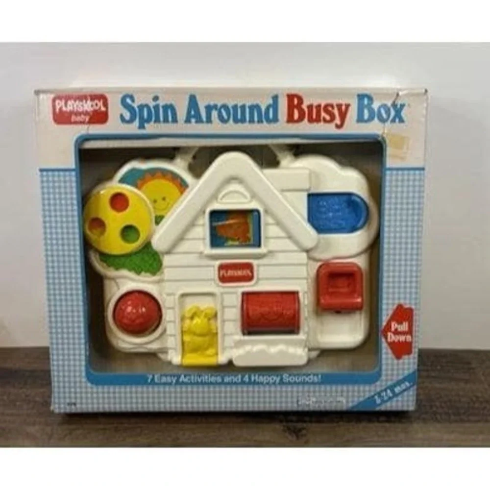 Vintage Playskool Baby Spin Around Busy Box  Activity Play Toy Connects To Crib